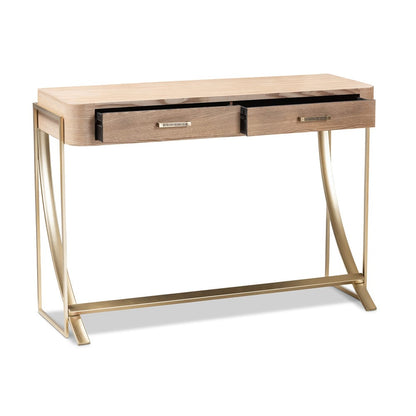 Baxton Studio - Lafoy Console Table in Natural Brown/Gold - FJ2A034-Light Brown-Console view 2