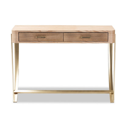 Baxton Studio - Lafoy Console Table in Natural Brown/Gold - FJ2A034-Light Brown-Console view 3