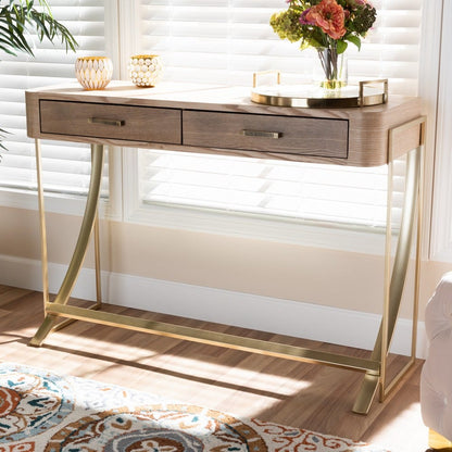Baxton Studio - Lafoy Console Table in Natural Brown/Gold - FJ2A034-Light Brown-Console view 7