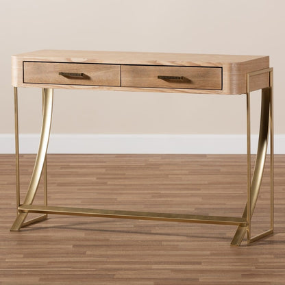 Baxton Studio - Lafoy Console Table in Natural Brown/Gold - FJ2A034-Light Brown-Console view 8