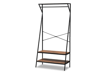 Baxton Studio - Laima Shelving Unit - SR1802055-Rustic Brown/Black-Coat Hanger view 1