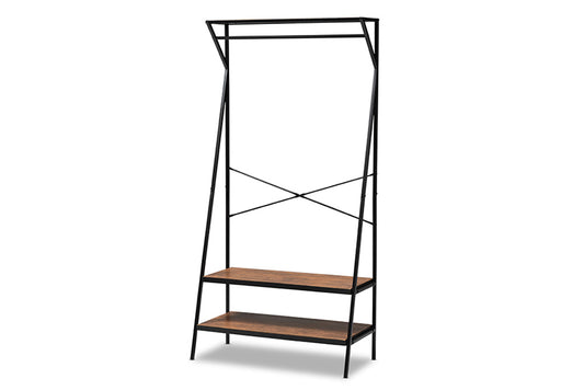 Baxton Studio - Laima Shelving Unit - SR1802055-Rustic Brown/Black-Coat Hanger view 1