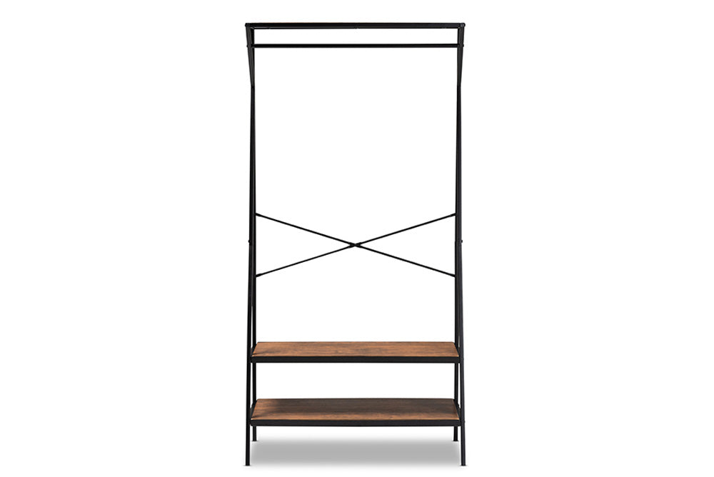 Baxton Studio - Laima Shelving Unit - SR1802055-Rustic Brown/Black-Coat Hanger view 2