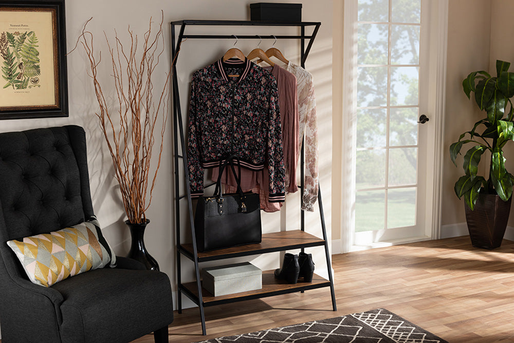 Baxton Studio - Laima Shelving Unit - SR1802055-Rustic Brown/Black-Coat Hanger view 5