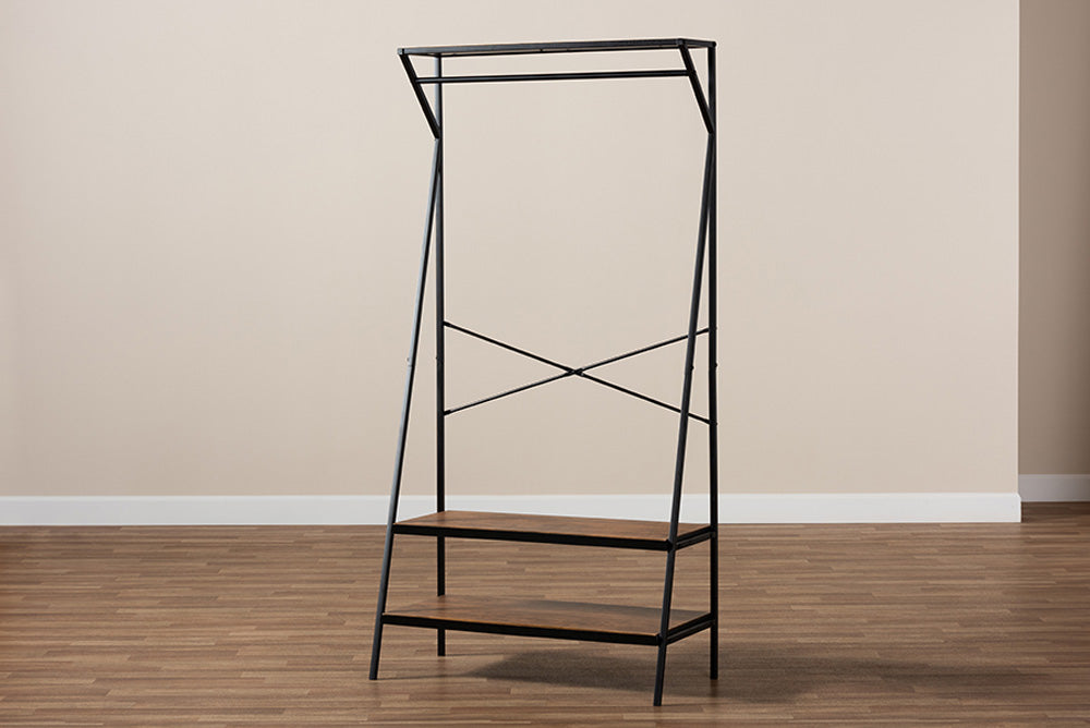 Baxton Studio - Laima Shelving Unit - SR1802055-Rustic Brown/Black-Coat Hanger view 7