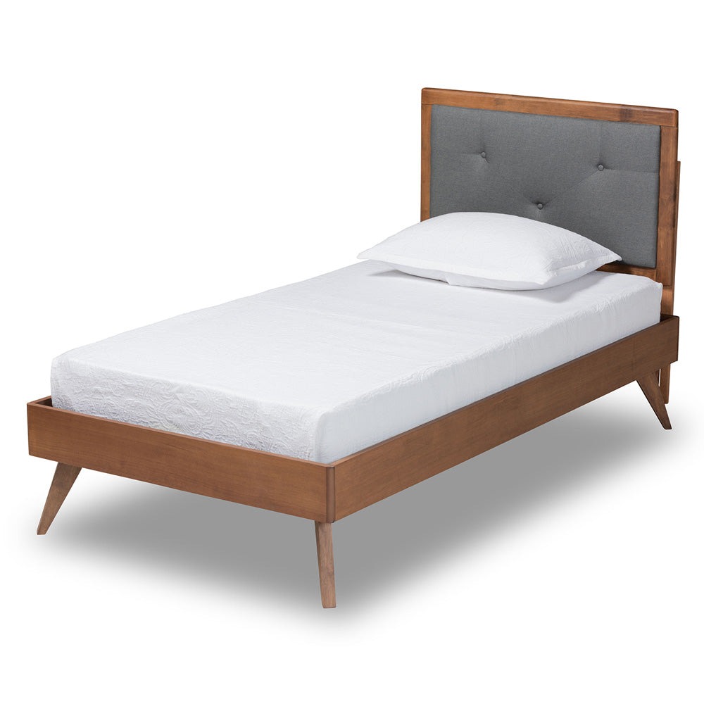 Baxton Studio - Laima Twin Size Bed in Dark Grey/Walnut Brown - Laima-Dark Grey/Walnut-Twin view 1