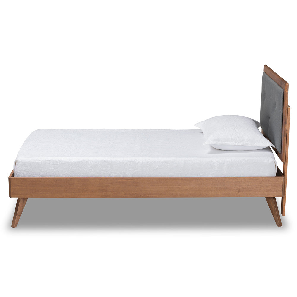 Baxton Studio - Laima Twin Size Bed in Dark Grey/Walnut Brown - Laima-Dark Grey/Walnut-Twin view 2