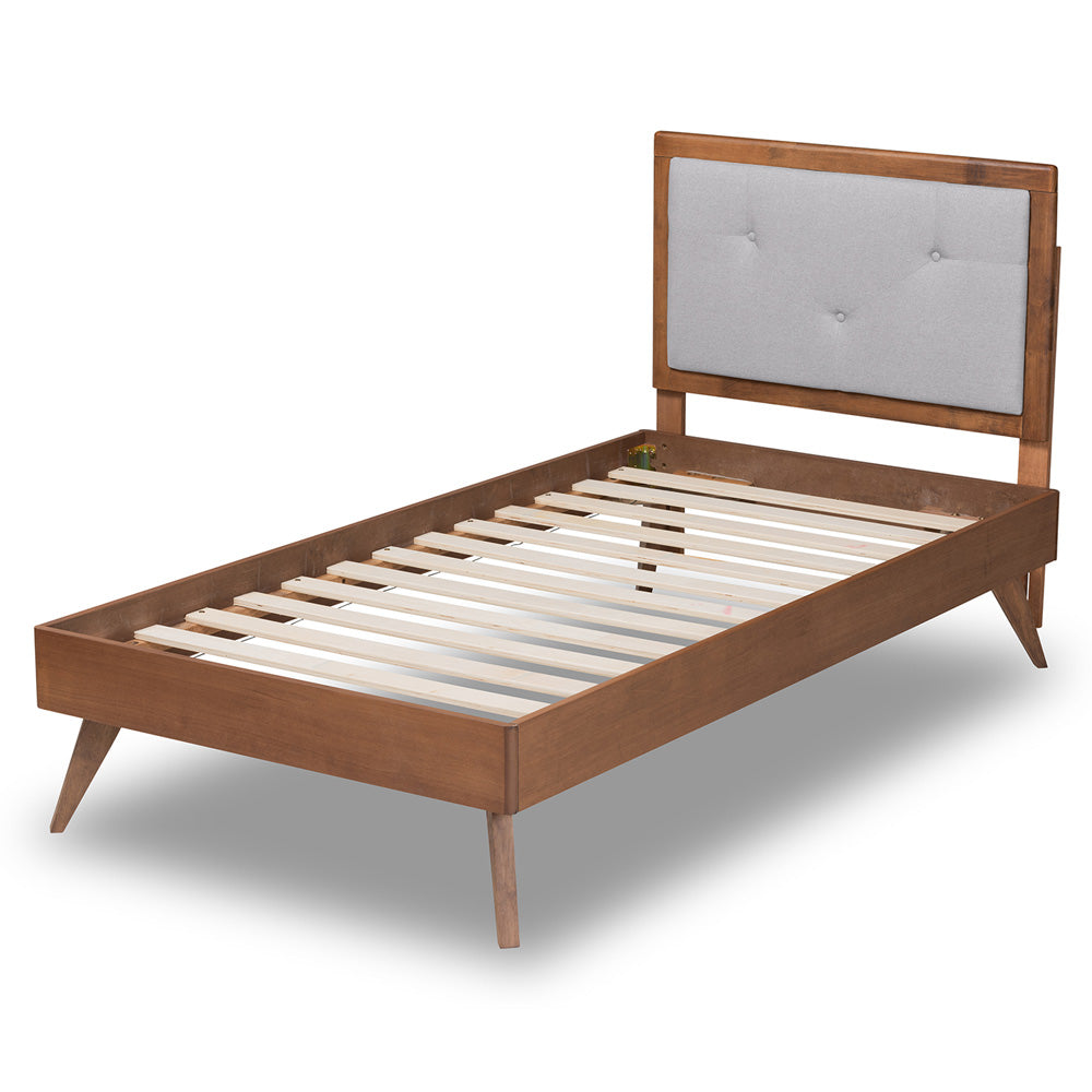 Baxton Studio - Laima Twin Size Bed in Light Grey/Walnut Brown - Laima-Light Grey/Walnut-Twin view 3