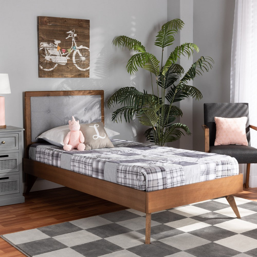 Baxton Studio - Laima Twin Size Bed in Light Grey/Walnut Brown - Laima-Light Grey/Walnut-Twin view 7