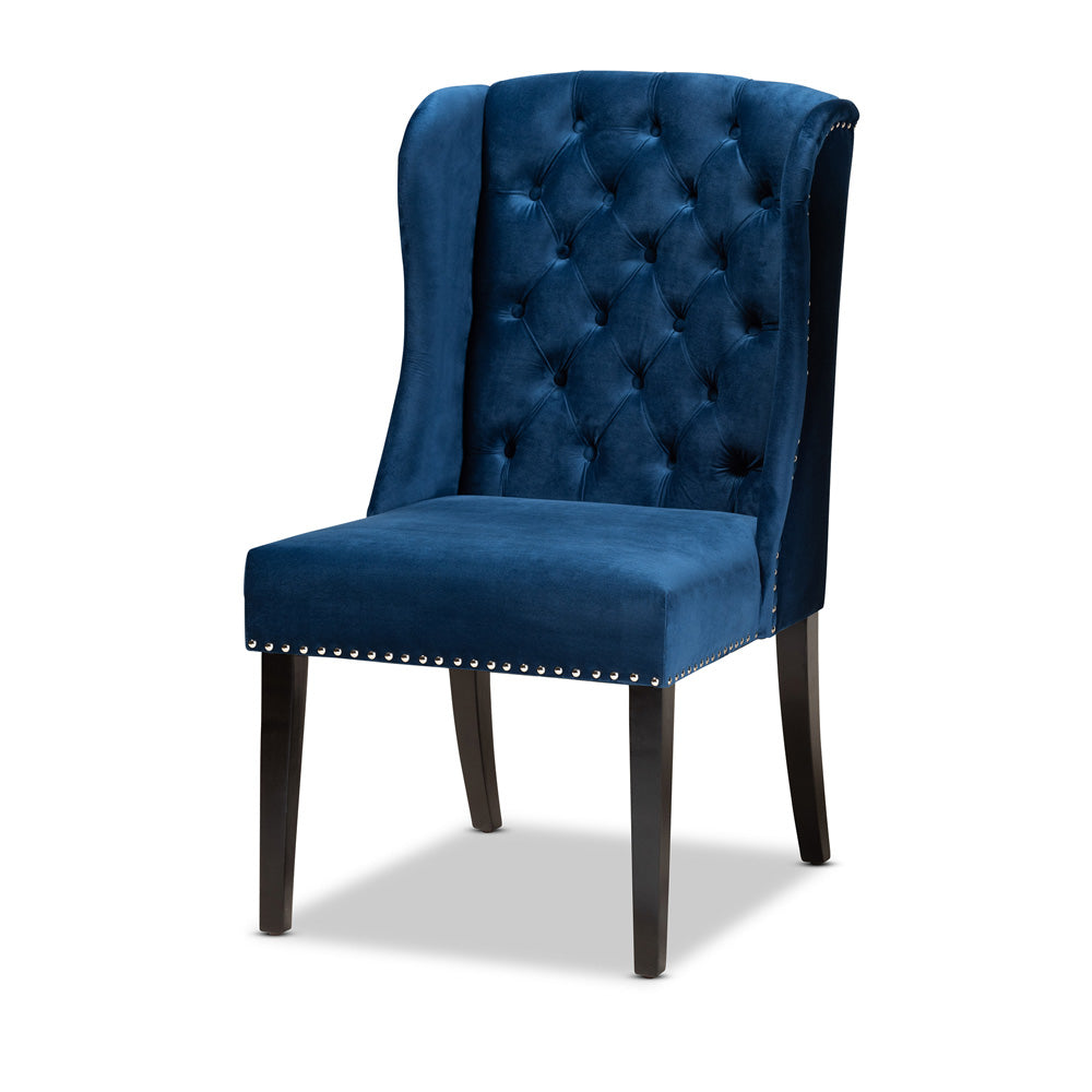 Baxton Studio - Lamont Dining Chair in Navy Blue/Dark Brown - WS-W158-Navy Blue Velvet/Espresso-DC view 1