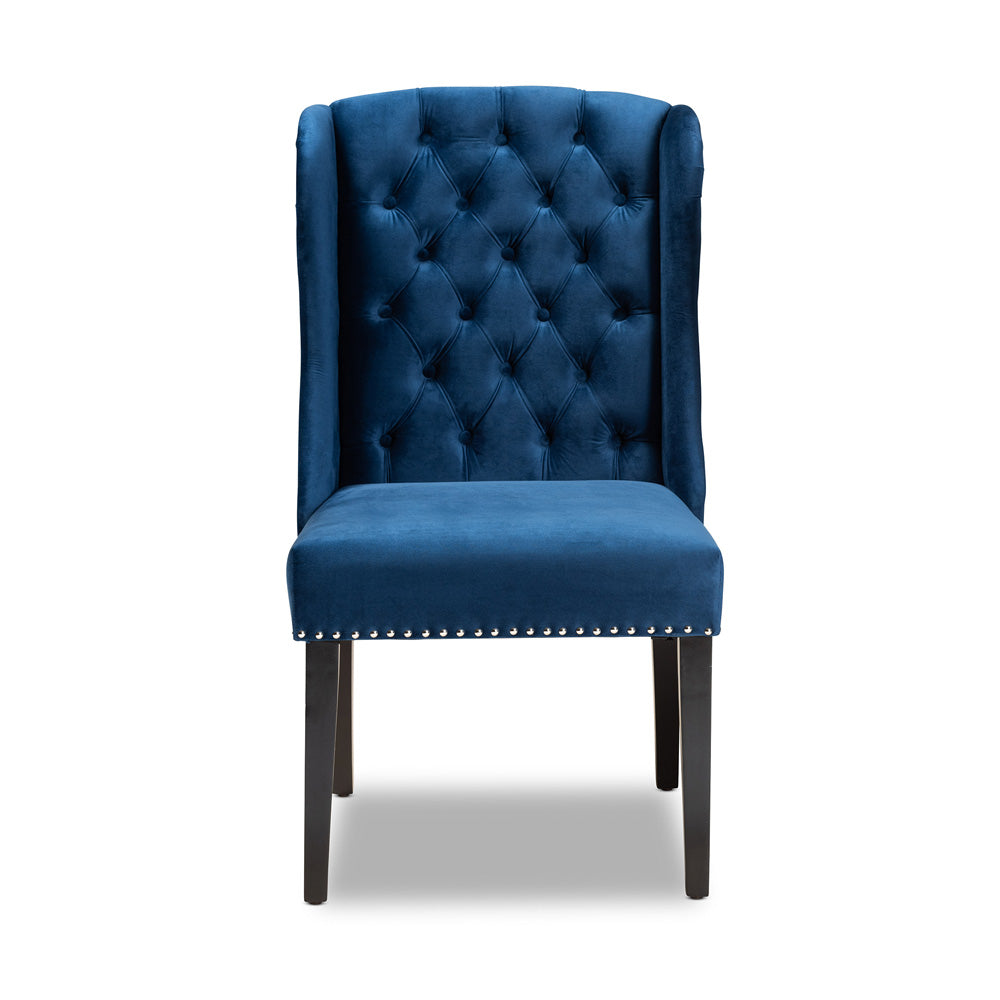 Baxton Studio - Lamont Dining Chair in Navy Blue/Dark Brown - WS-W158-Navy Blue Velvet/Espresso-DC view 2