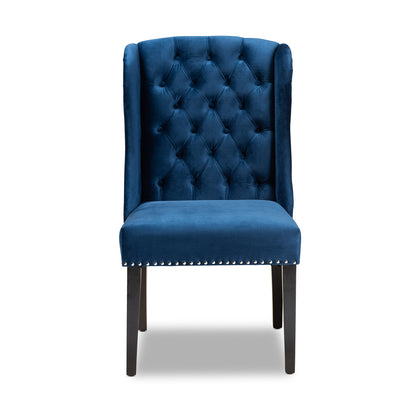 Baxton Studio - Lamont Dining Chair in Navy Blue/Dark Brown - WS-W158-Navy Blue Velvet/Espresso-DC view 2