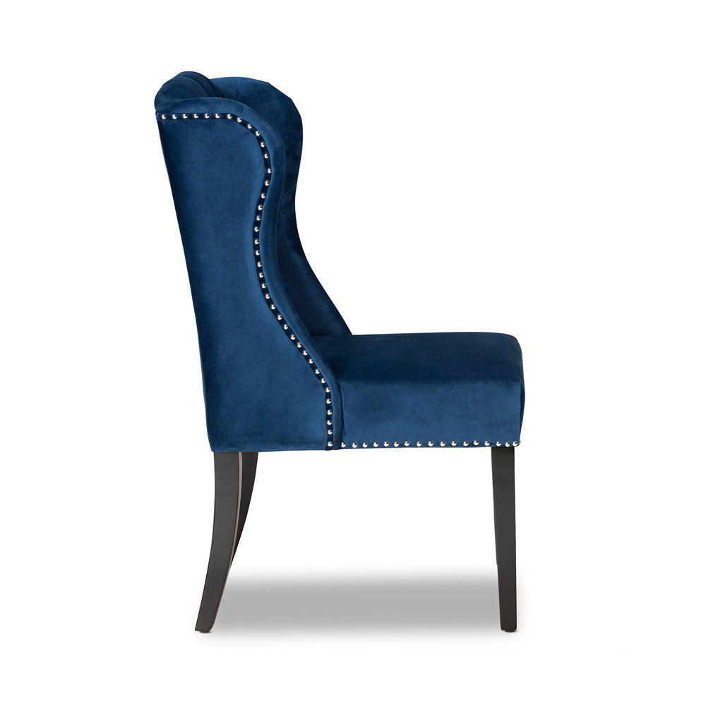 Baxton Studio - Lamont Dining Chair in Navy Blue/Dark Brown - WS-W158-Navy Blue Velvet/Espresso-DC view 3