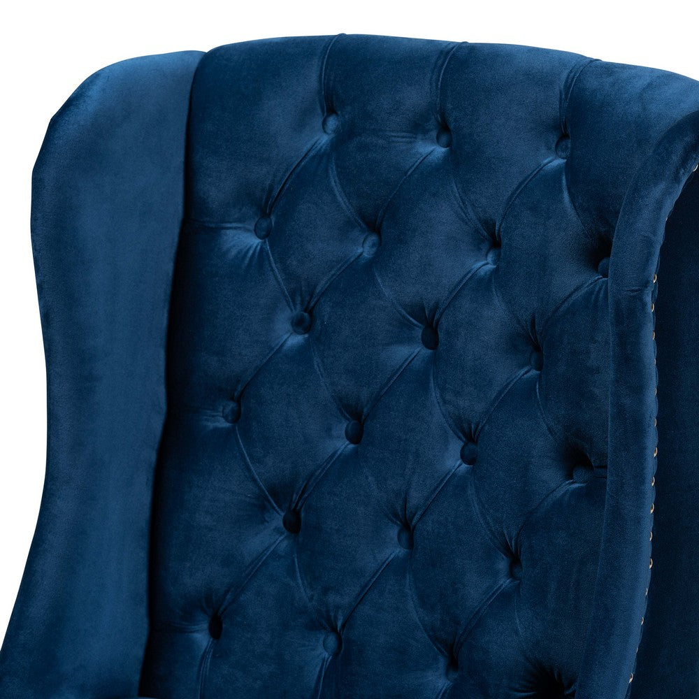 Baxton Studio - Lamont Dining Chair in Navy Blue/Dark Brown - WS-W158-Navy Blue Velvet/Espresso-DC view 6