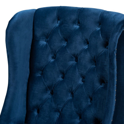 Baxton Studio - Lamont Dining Chair in Navy Blue/Dark Brown - WS-W158-Navy Blue Velvet/Espresso-DC view 6