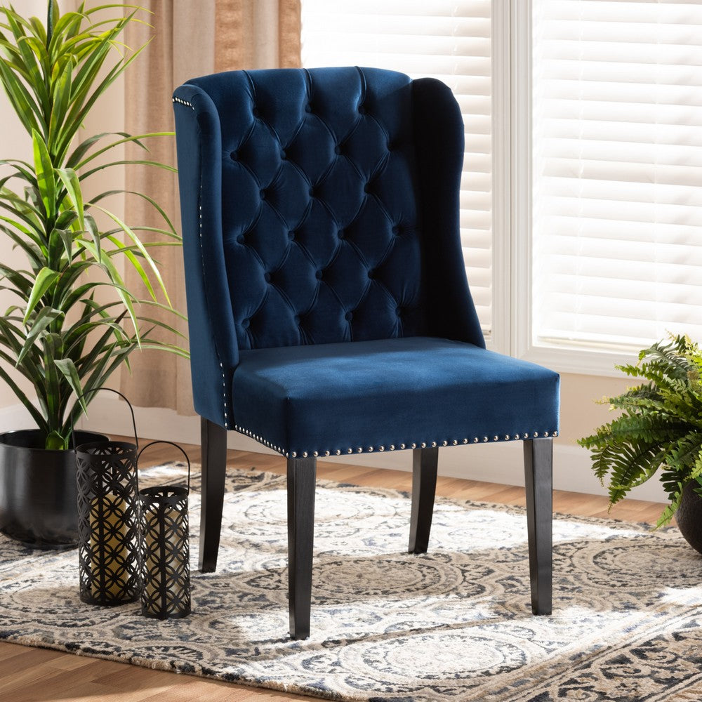 Baxton Studio - Lamont Dining Chair in Navy Blue/Dark Brown - WS-W158-Navy Blue Velvet/Espresso-DC view 8