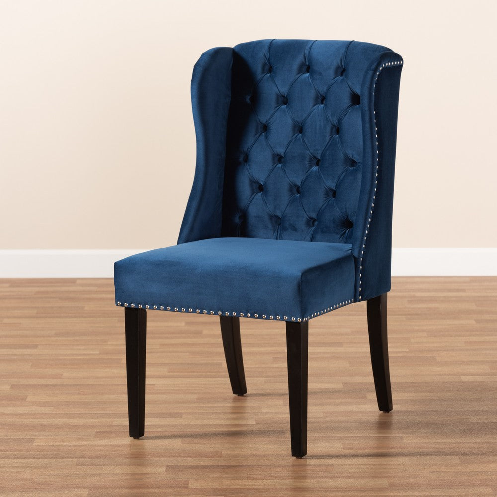 Baxton Studio - Lamont Dining Chair in Navy Blue/Dark Brown - WS-W158-Navy Blue Velvet/Espresso-DC view 9
