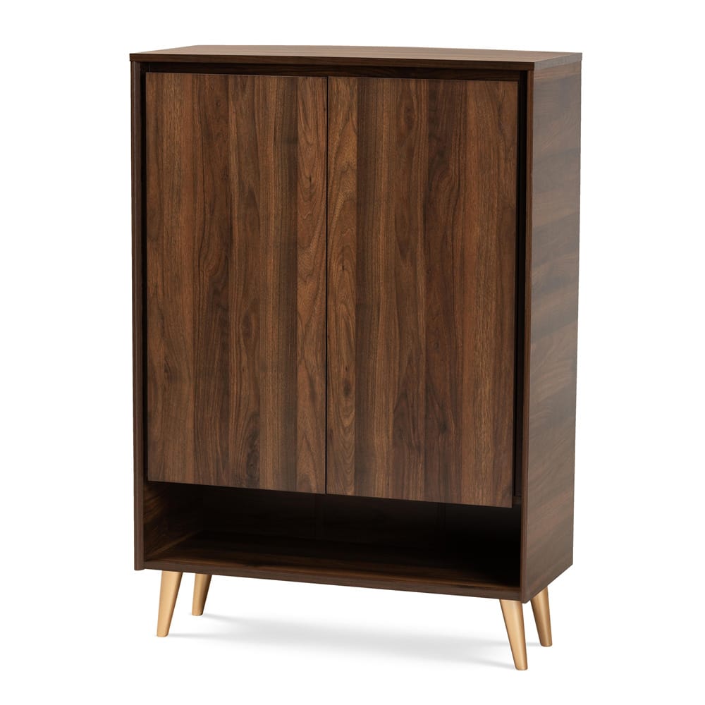 Baxton Studio - Landen Shoe Cabinet in Walnut Brown/Gold  - LV10SC10151WI-Columbia/Gold-Shoe Cabinet view 1