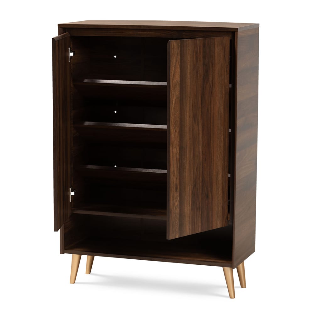 Baxton Studio - Landen Shoe Cabinet in Walnut Brown/Gold  - LV10SC10151WI-Columbia/Gold-Shoe Cabinet view 2