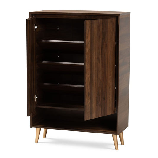 Baxton Studio - Landen Shoe Cabinet in Walnut Brown/Gold  - LV10SC10151WI-Columbia/Gold-Shoe Cabinet view 2
