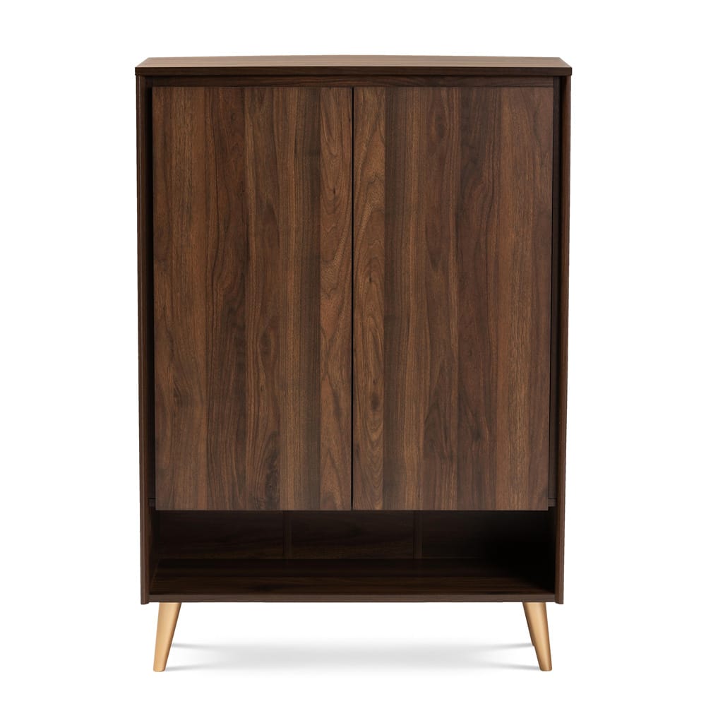Baxton Studio - Landen Shoe Cabinet in Walnut Brown/Gold  - LV10SC10151WI-Columbia/Gold-Shoe Cabinet view 3