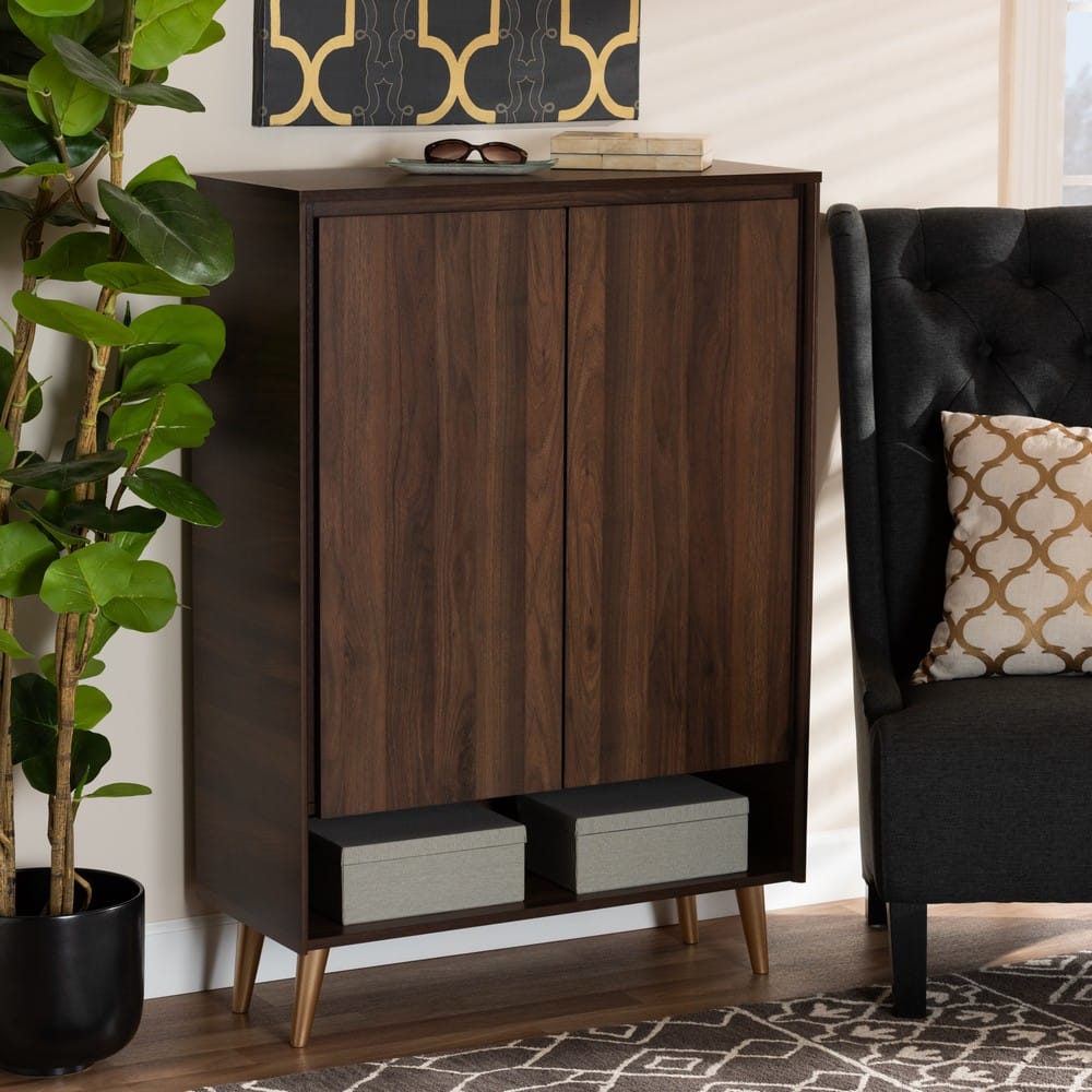 Baxton Studio - Landen Shoe Cabinet in Walnut Brown/Gold  - LV10SC10151WI-Columbia/Gold-Shoe Cabinet view 7