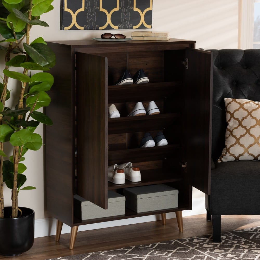 Baxton Studio - Landen Shoe Cabinet in Walnut Brown/Gold  - LV10SC10151WI-Columbia/Gold-Shoe Cabinet view 8