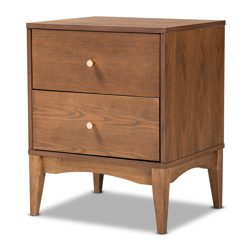 Baxton Studio - Landis Nightstand in Ash Walnut/Gold - MG9002-Ash Walnut-2DW-NS view 1