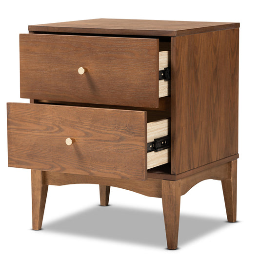 Baxton Studio - Landis Nightstand in Ash Walnut/Gold - MG9002-Ash Walnut-2DW-NS view 2
