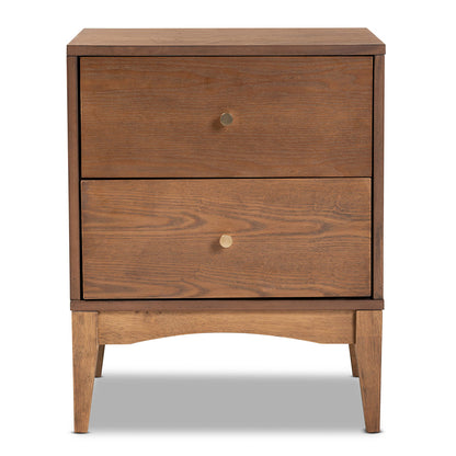 Baxton Studio - Landis Nightstand in Ash Walnut/Gold - MG9002-Ash Walnut-2DW-NS view 3