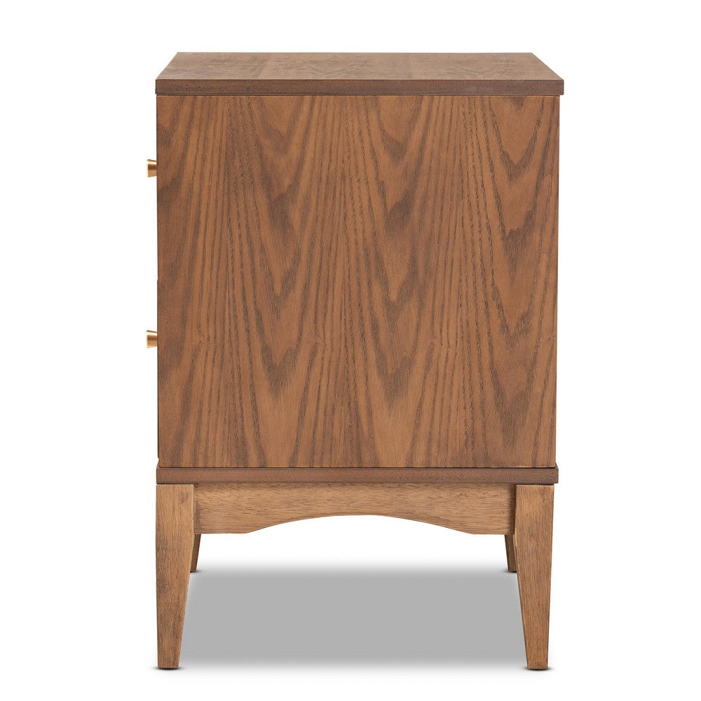 Baxton Studio - Landis Nightstand in Ash Walnut/Gold - MG9002-Ash Walnut-2DW-NS view 4