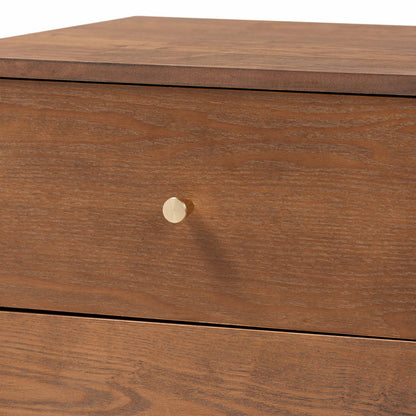 Baxton Studio - Landis Nightstand in Ash Walnut/Gold - MG9002-Ash Walnut-2DW-NS view 5