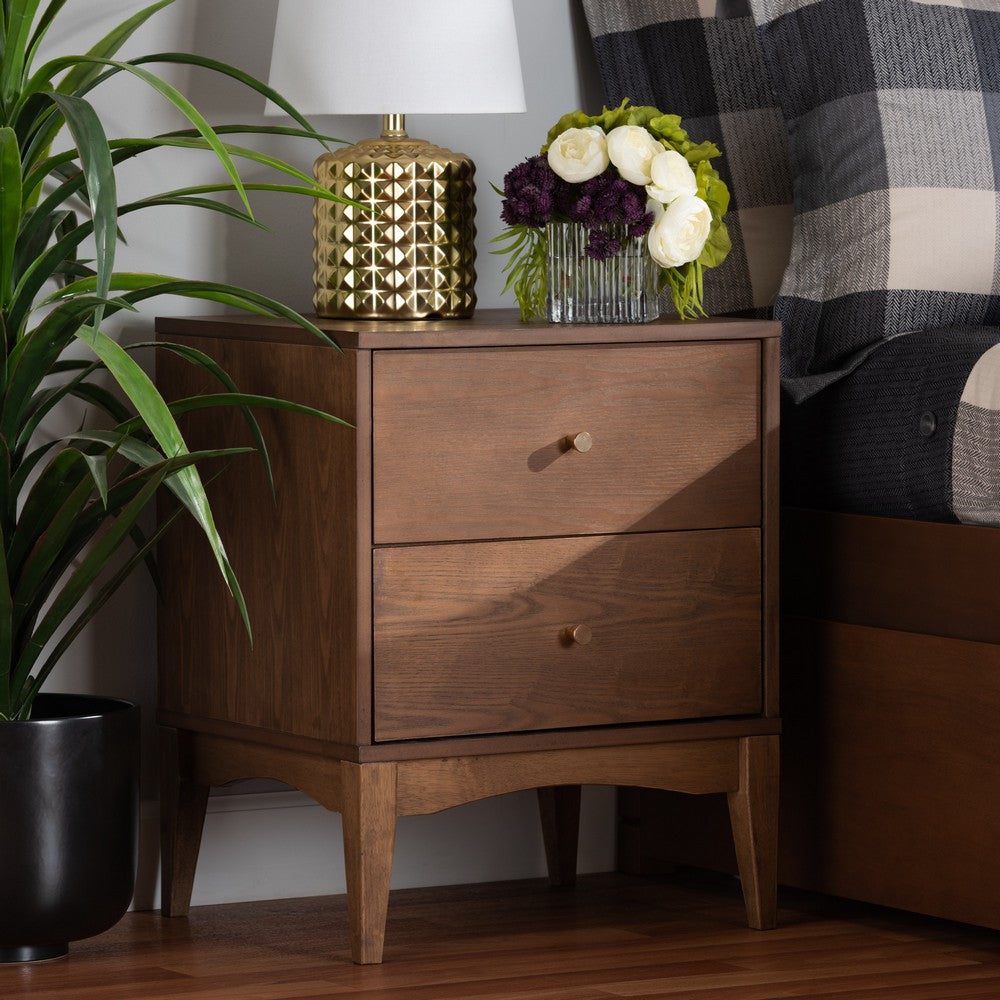 Baxton Studio - Landis Nightstand in Ash Walnut/Gold - MG9002-Ash Walnut-2DW-NS view 8