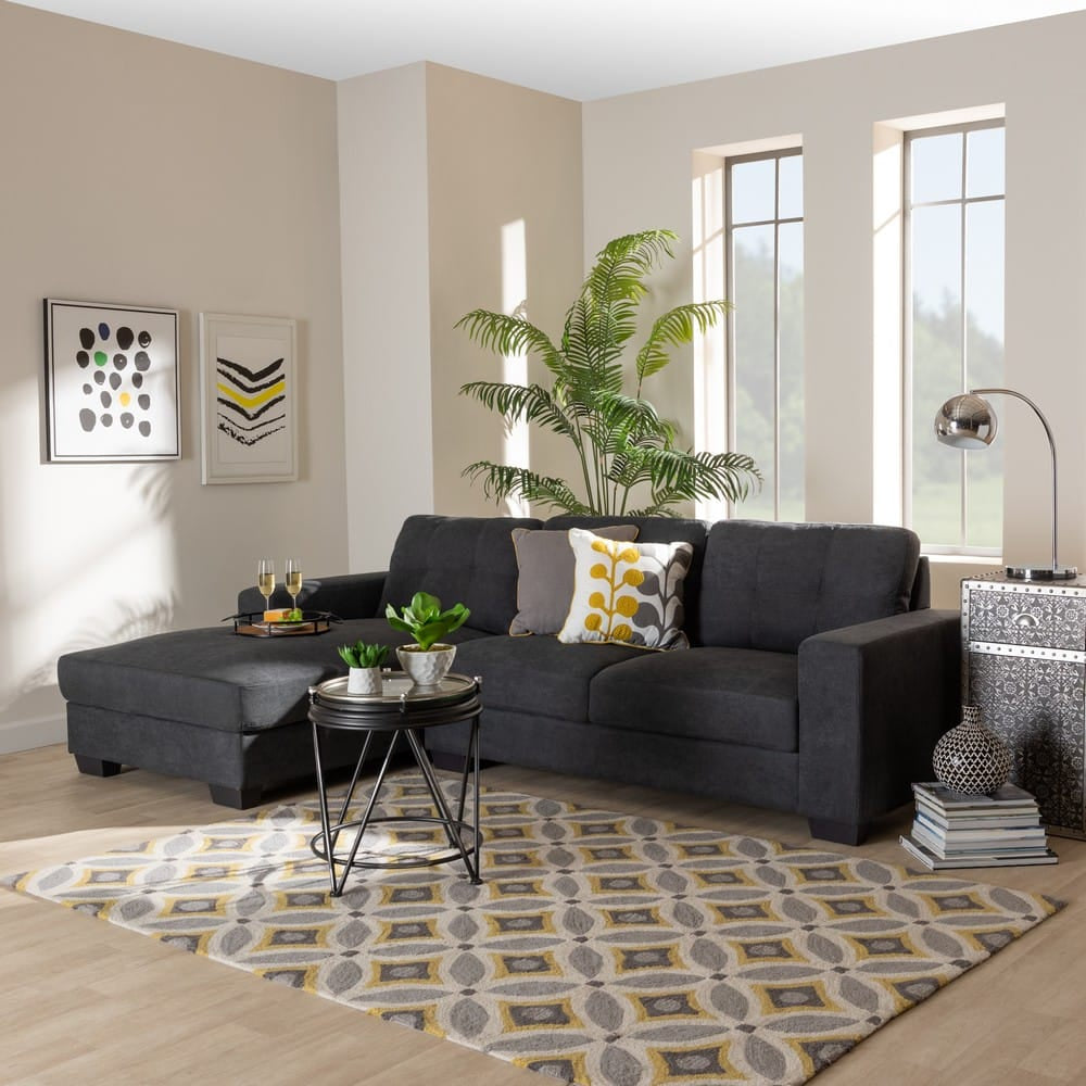 Baxton Studio - Langley Sectional Sofa in Dark Grey - J099C-Dark Grey-LFC view 4