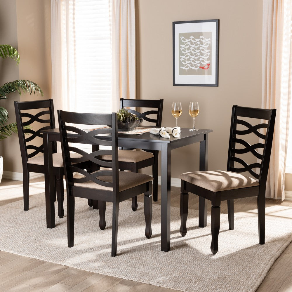 Baxton Studio - Lanier Dining Set in Sand Brown/Espresso - RH318C-Sand/Dark Brown-5PC Dining Set view 3