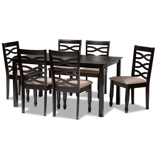 Baxton Studio - Lanier Dining Set in Sand/Dark Brown - RH318C-Sand/Dark Brown-7PC Dining Set view 1