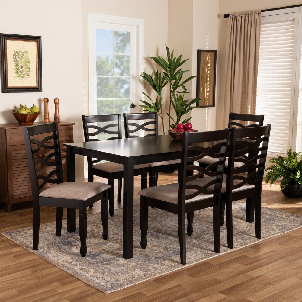 Baxton Studio - Lanier Dining Set in Sand/Dark Brown - RH318C-Sand/Dark Brown-7PC Dining Set view 7