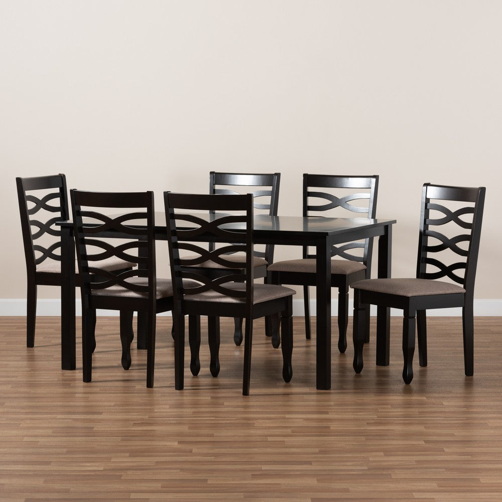 Baxton Studio - Lanier Dining Set in Sand/Dark Brown - RH318C-Sand/Dark Brown-7PC Dining Set view 8