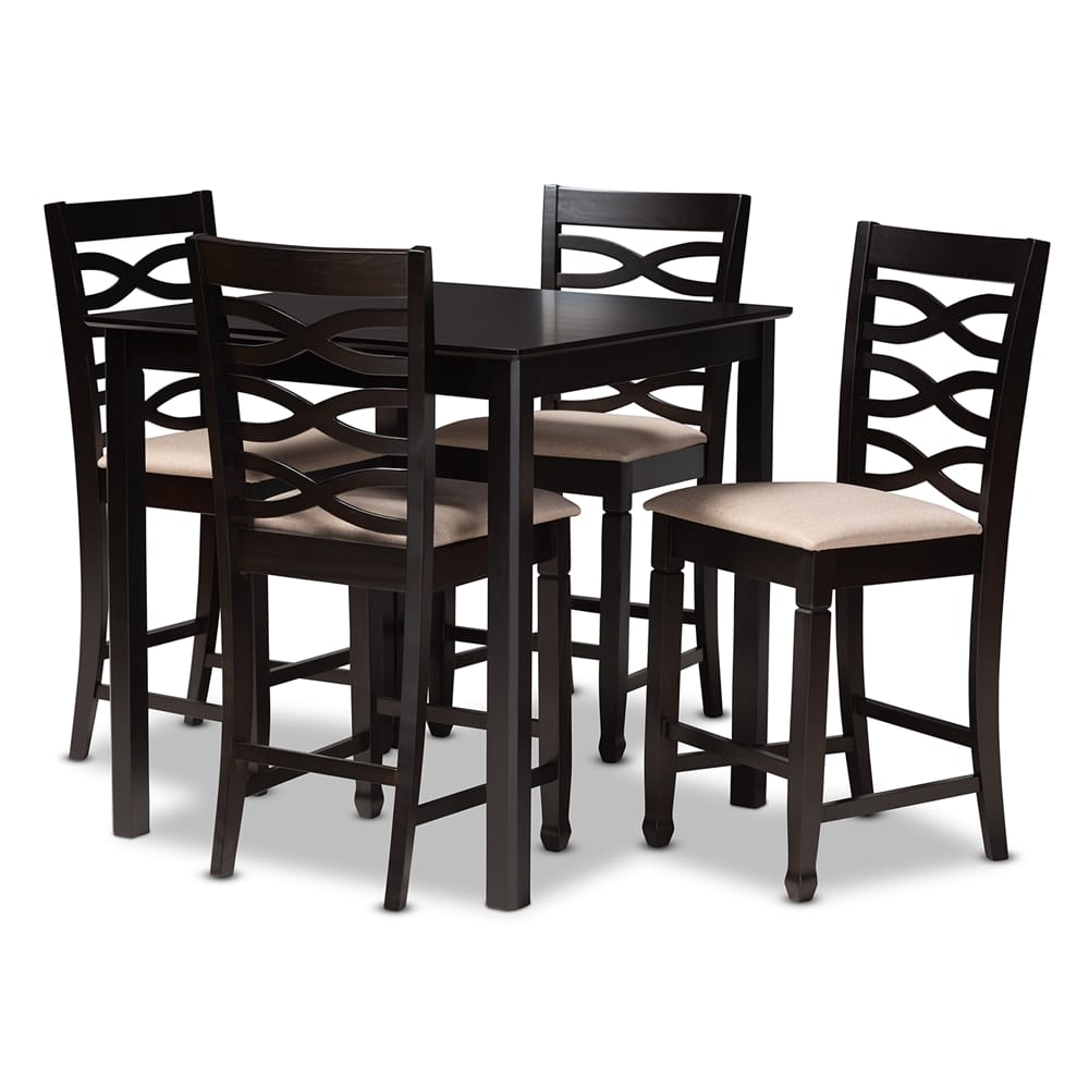Baxton Studio - Lanier Pub Set in Sand/Espresso - RH318P-Sand/Dark Brown-5PC Pub Set view 1