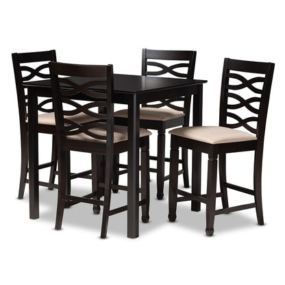 Baxton Studio - Lanier Pub Set in Sand/Espresso - RH318P-Sand/Dark Brown-5PC Pub Set view 1