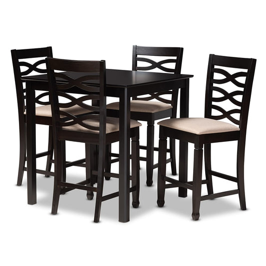 Baxton Studio - Lanier Pub Set in Sand/Espresso - RH318P-Sand/Dark Brown-5PC Pub Set view 1