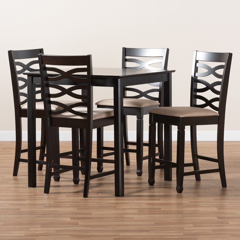 Baxton Studio - Lanier Pub Set in Sand/Espresso - RH318P-Sand/Dark Brown-5PC Pub Set view 5