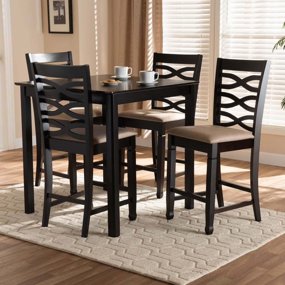 Baxton Studio - Lanier Pub Set in Sand/Espresso - RH318P-Sand/Dark Brown-5PC Pub Set view 6