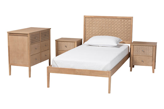 Baxton Studio - Lara Bedroom Set - Lara-Natural Wood-4PC Twin Bedroom Set view 1