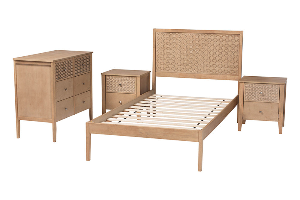 Baxton Studio - Lara Bedroom Set - Lara-Natural Wood-4PC Twin Bedroom Set view 2