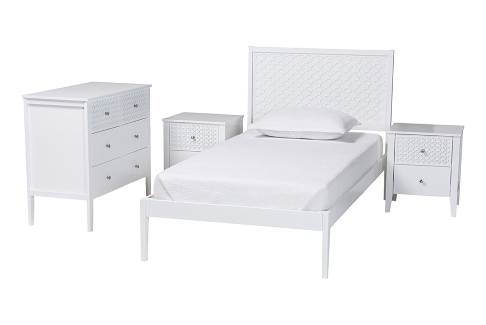 Baxton Studio - Lara Bedroom Set - Lara-White Solid-4PC Twin Bedroom Set view 1