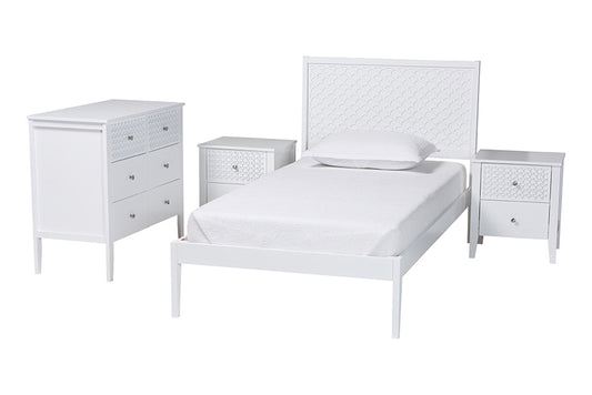 Baxton Studio - Lara Bedroom Set - Lara-White Solid-4PC Twin Bedroom Set view 1