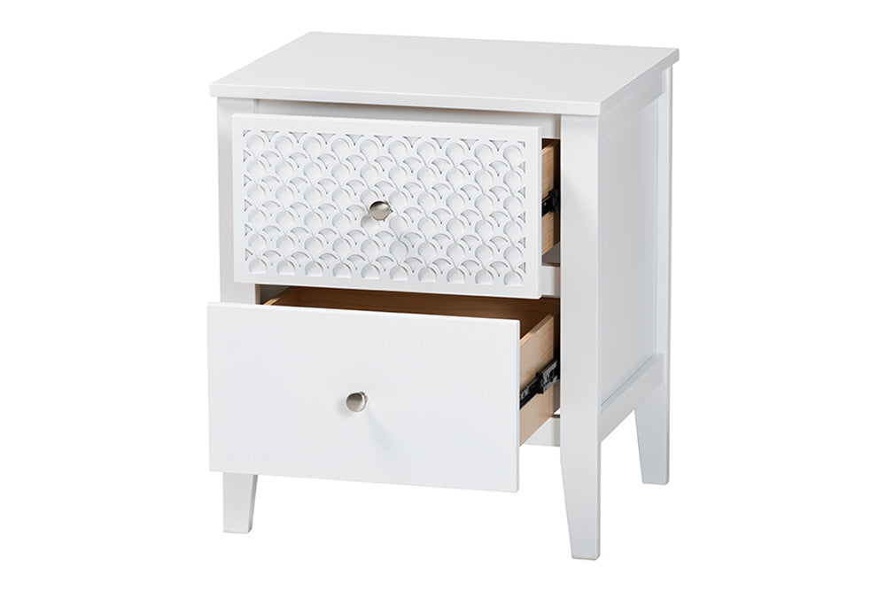 Baxton Studio - Lara Nightstand - Lara-White Solid-Nightstand view 2