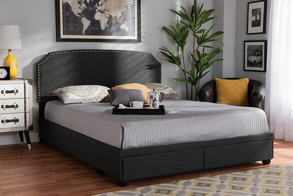 Baxton Studio - Larese Queen Size Bed - Larese-Charcoal Grey-Queen view 5