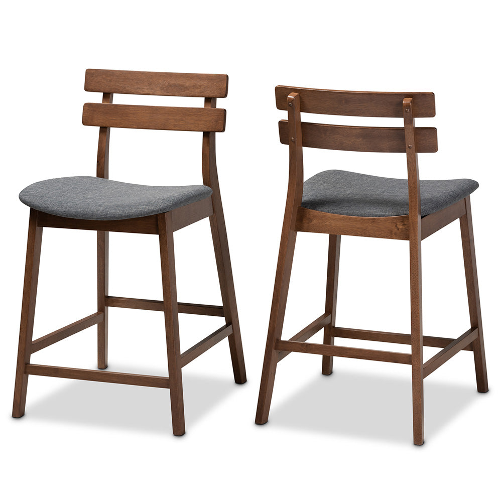 Baxton Studio - Larine Set of 2 Counter Stools in Dark Grey/Walnut - Boba-Dark Grey/Walnut-Counter Stool view 1